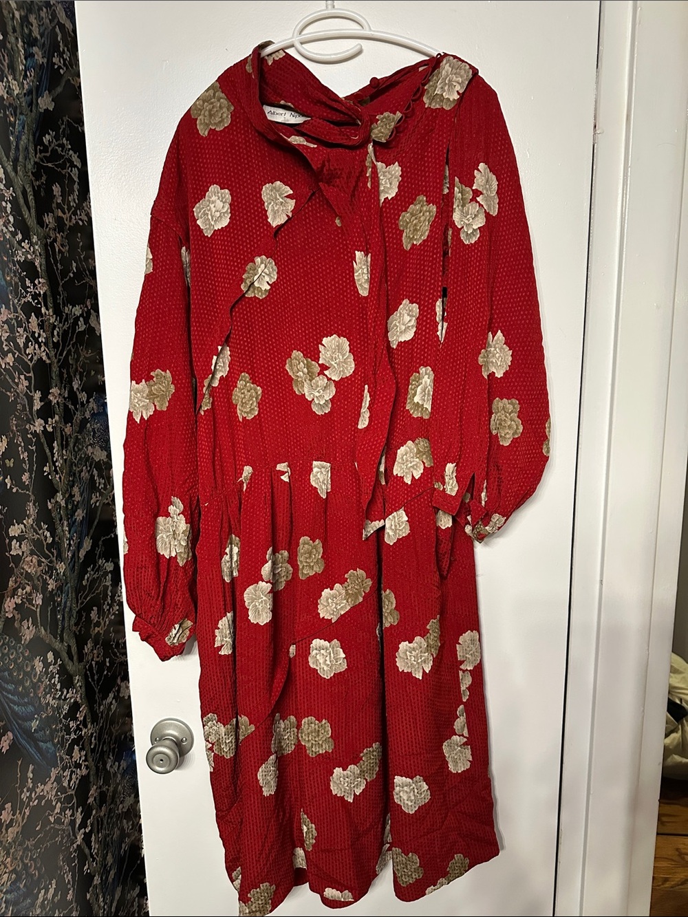 Albert Nipon Red Floral Long Sleeve Dress